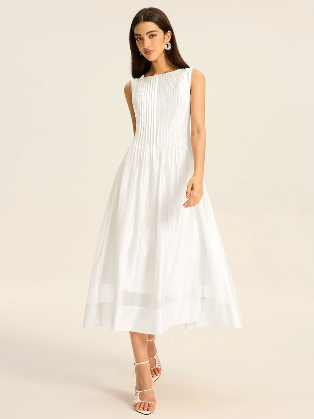 Commense Semi-Sheer Tencel Pleated Sleeveless Midi Dress